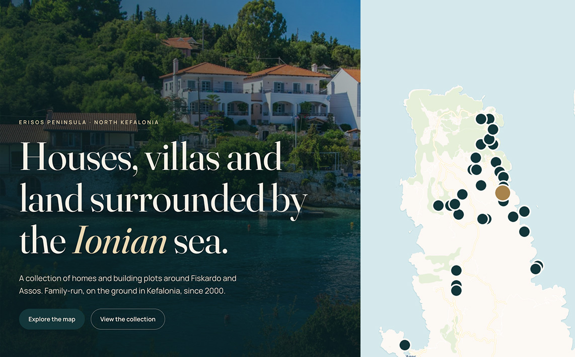 Fiskardo Properties: houses, villas and land in Kefalonia, with the live listings map