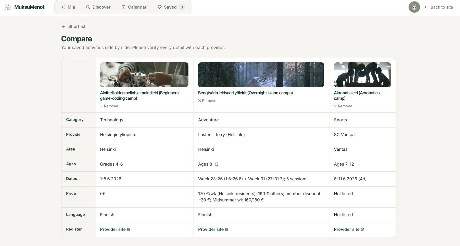 Eight activity worlds: Sports, Arts, Science, Music, Nature, Technology, Adventure, Community